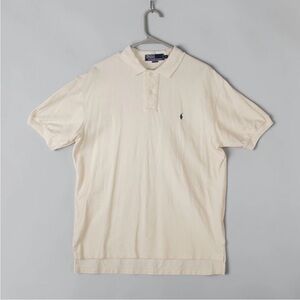 Vintage Polo Ralph Lauren Short Sleeve Polo Shirt Mens Size L Ivory Blue Pony